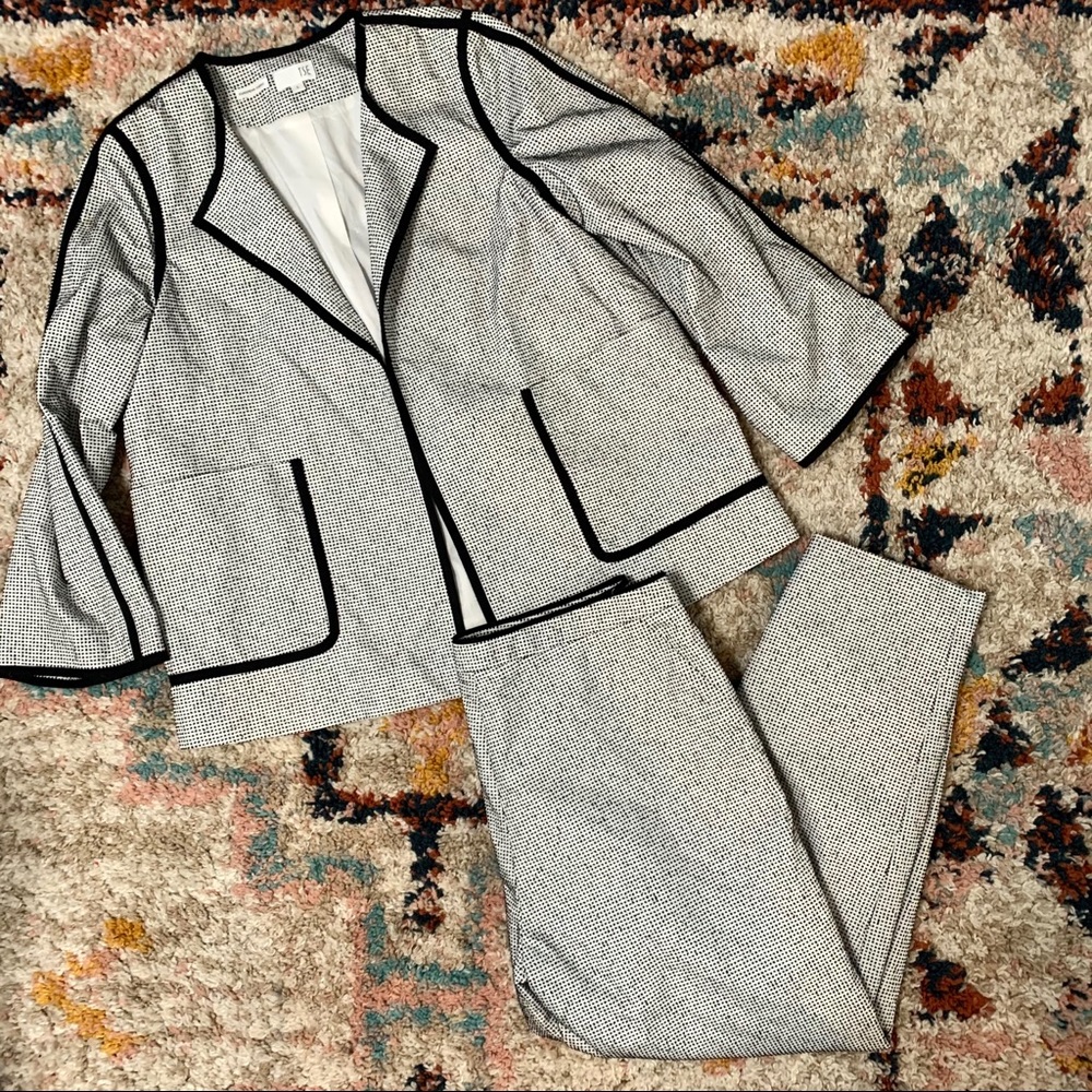 TSE Swiss Dot White Black Pant Suit Blazer Matching Set